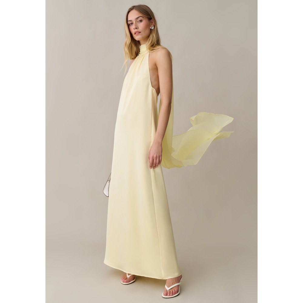 NWT o.p.t Alessia Satin Halter Maxi Dress in Butter Yellow - Size XS - Picture 3 of 13